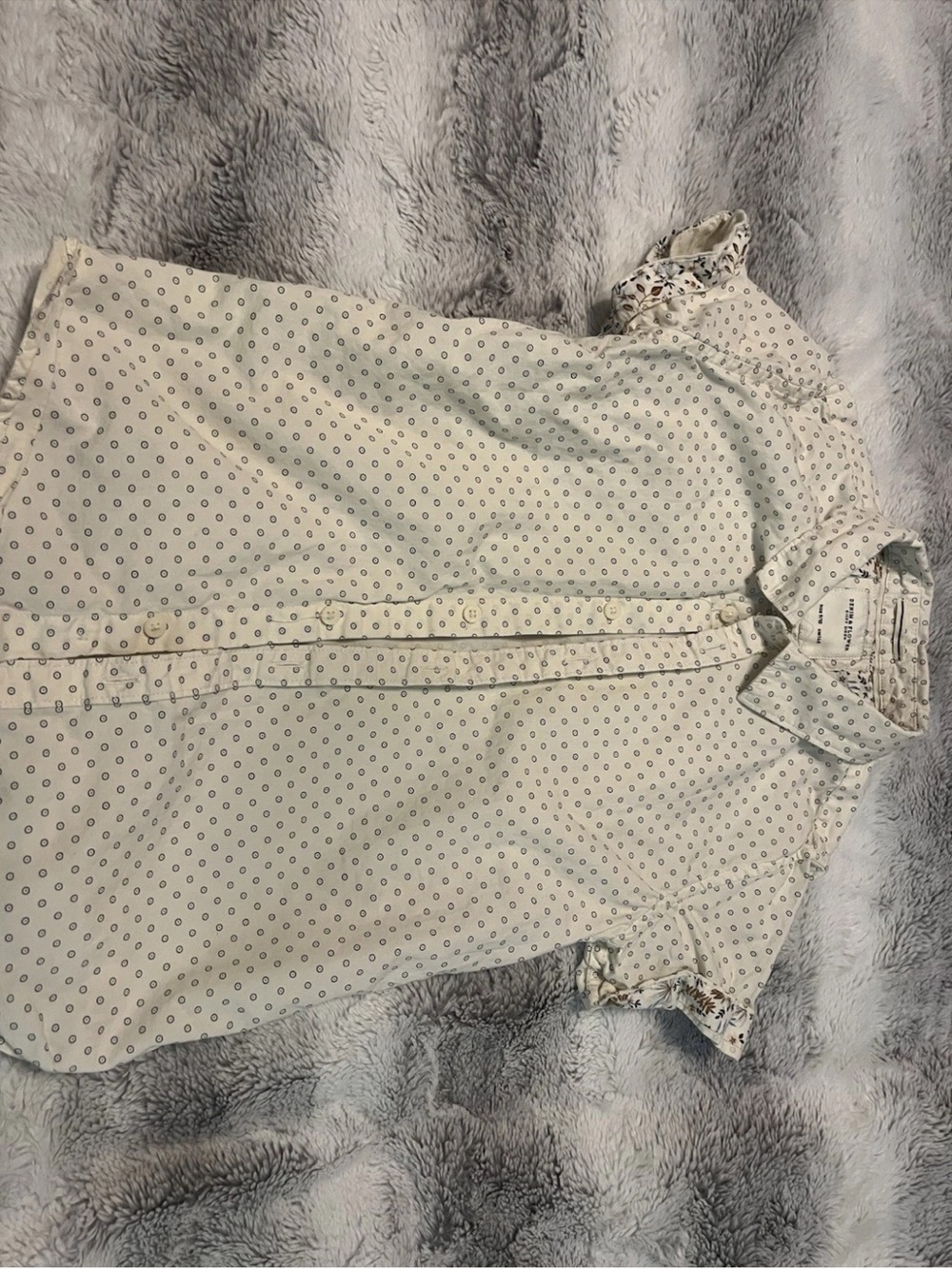 Denim & Flower Cream Button-Down Shirt with Subtle Navy Dots